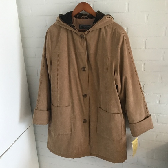 NWT Vintage Tan Micro Suede Native Style Faux Fur Cap Anorak Parka Women Size XL - Picture 1 of 15